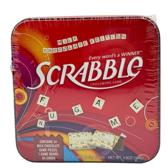 Scrabble Crossword Game Tin Milk Chocolate Edition Best by 05/2026 Sealed New - Picture 1 of 8